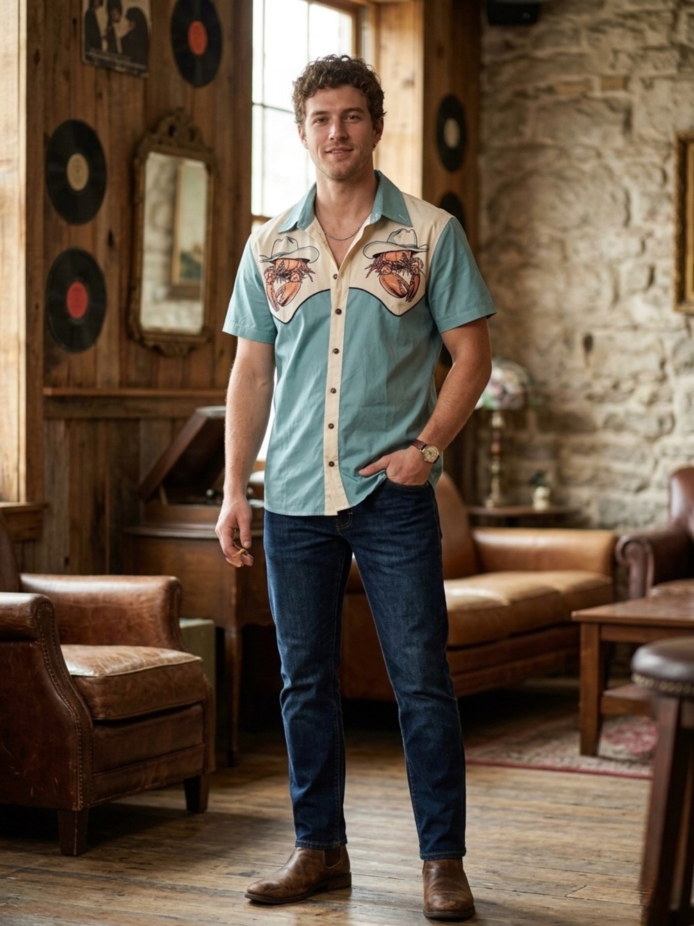 Boozelele Teal Blue Western Cowboy Shirt Button Down NWOT Size XS